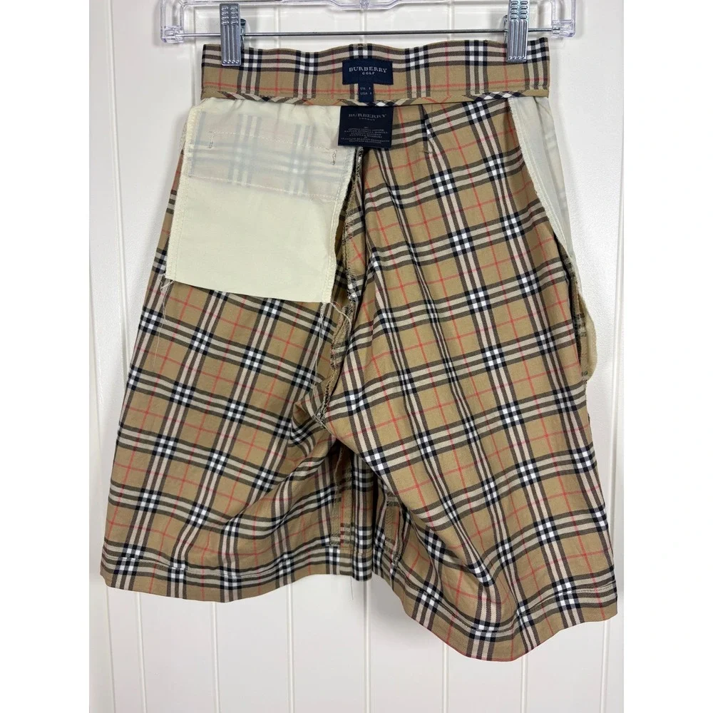 Vintage Burberry Golf Nova Check Shorts US 6 Tan Plaid High Rise Bermuda Cotton